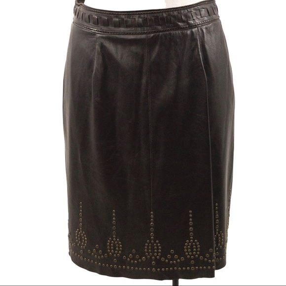 Elie Tahari M Leather Boho Pencil Skirt Brown - Picture 3 of 14